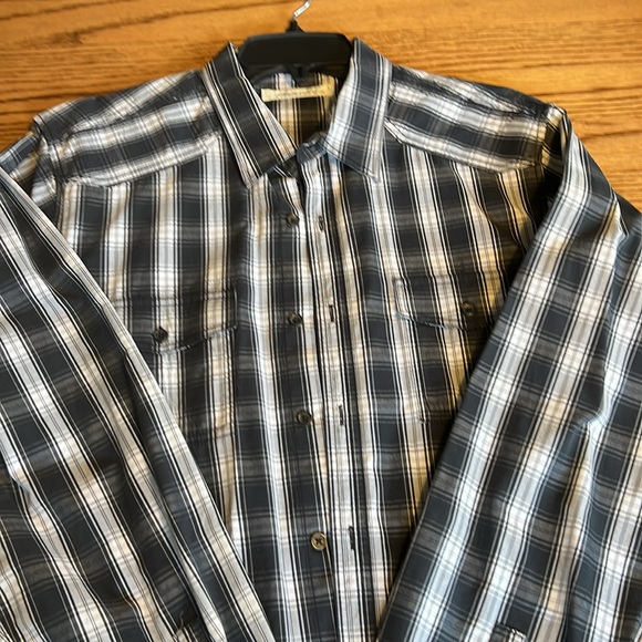 Kenneth Cole black white plaid men’s shirt LG - Picture 3 of 5